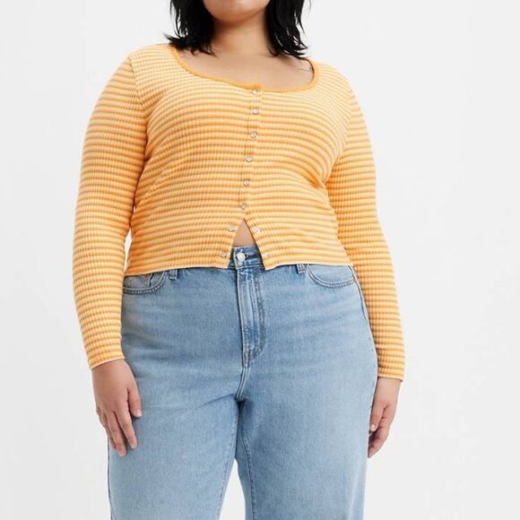 Levi’s Long Sleeve Britt Snap Front Striped Ribbed Top Womens Plus Size 1X New - Picture 1 of 13